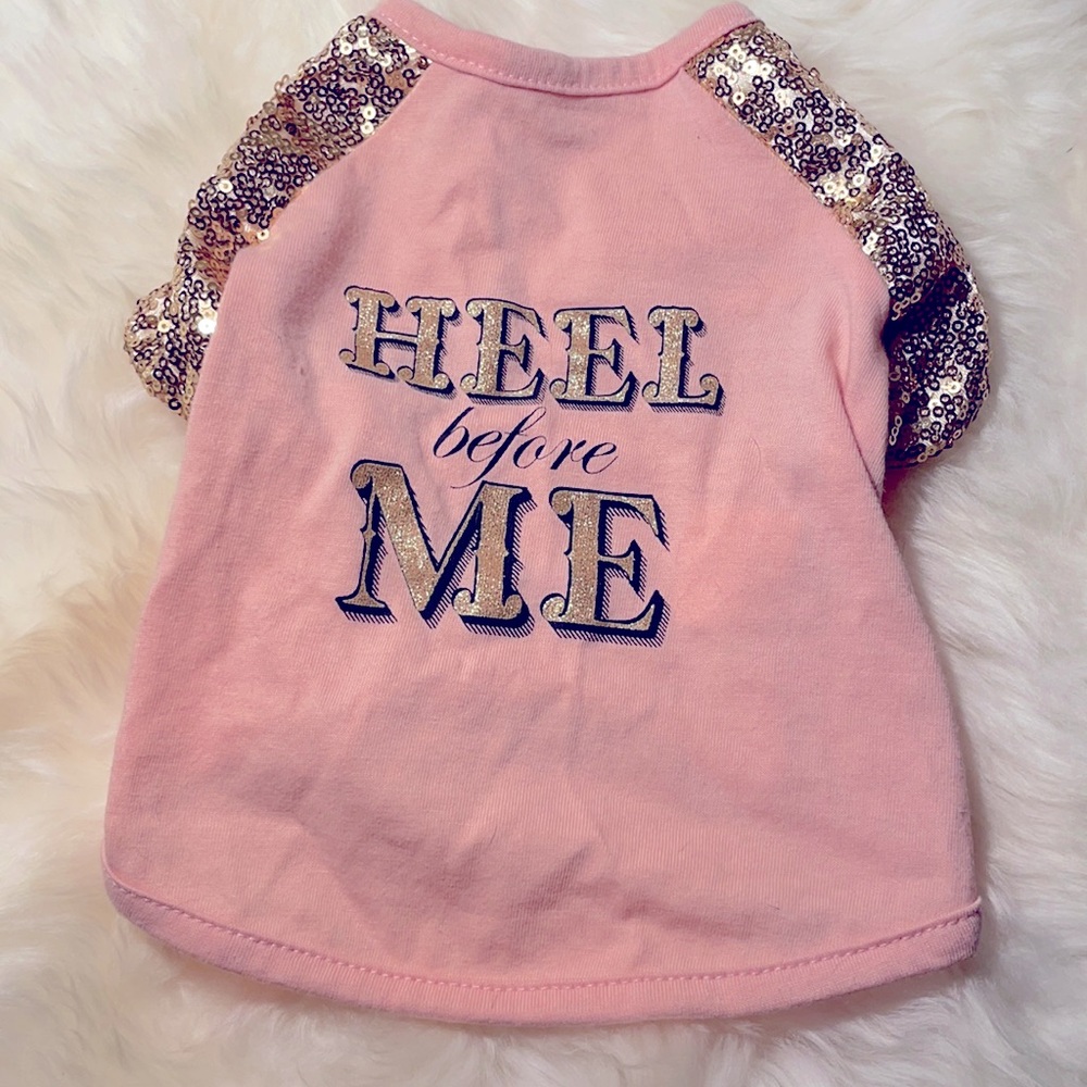 Petco XS sequined peach dog tee Heel Before Me